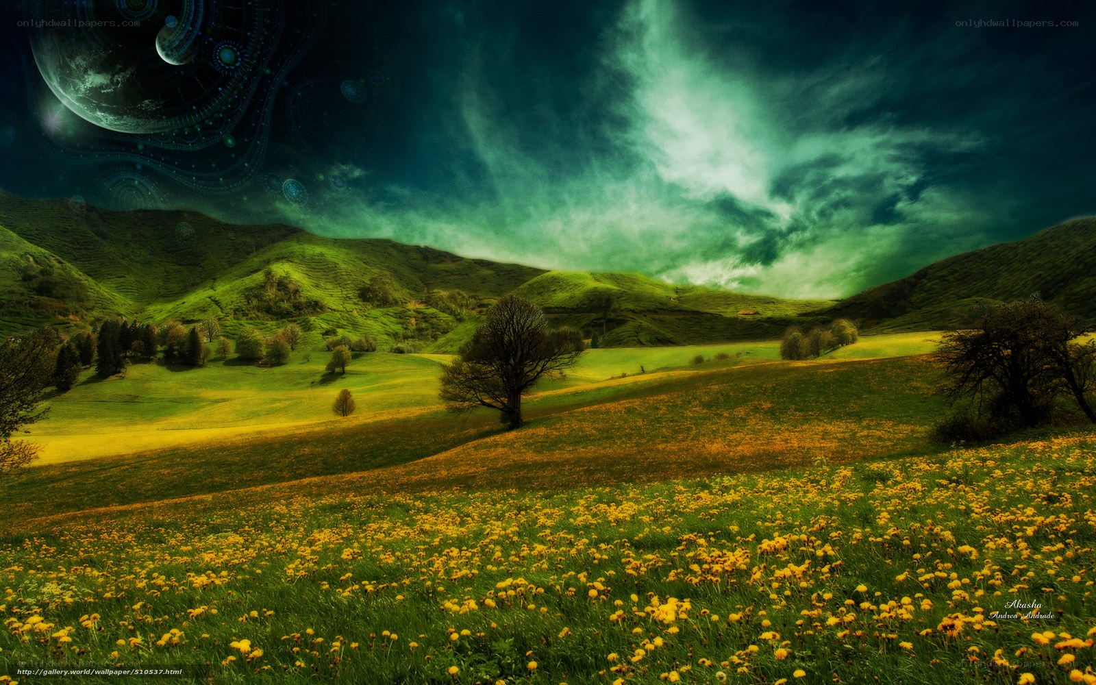 Green hills under alien sky