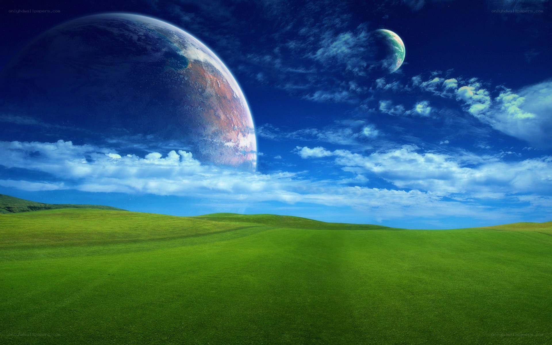 Green hills under alien sky