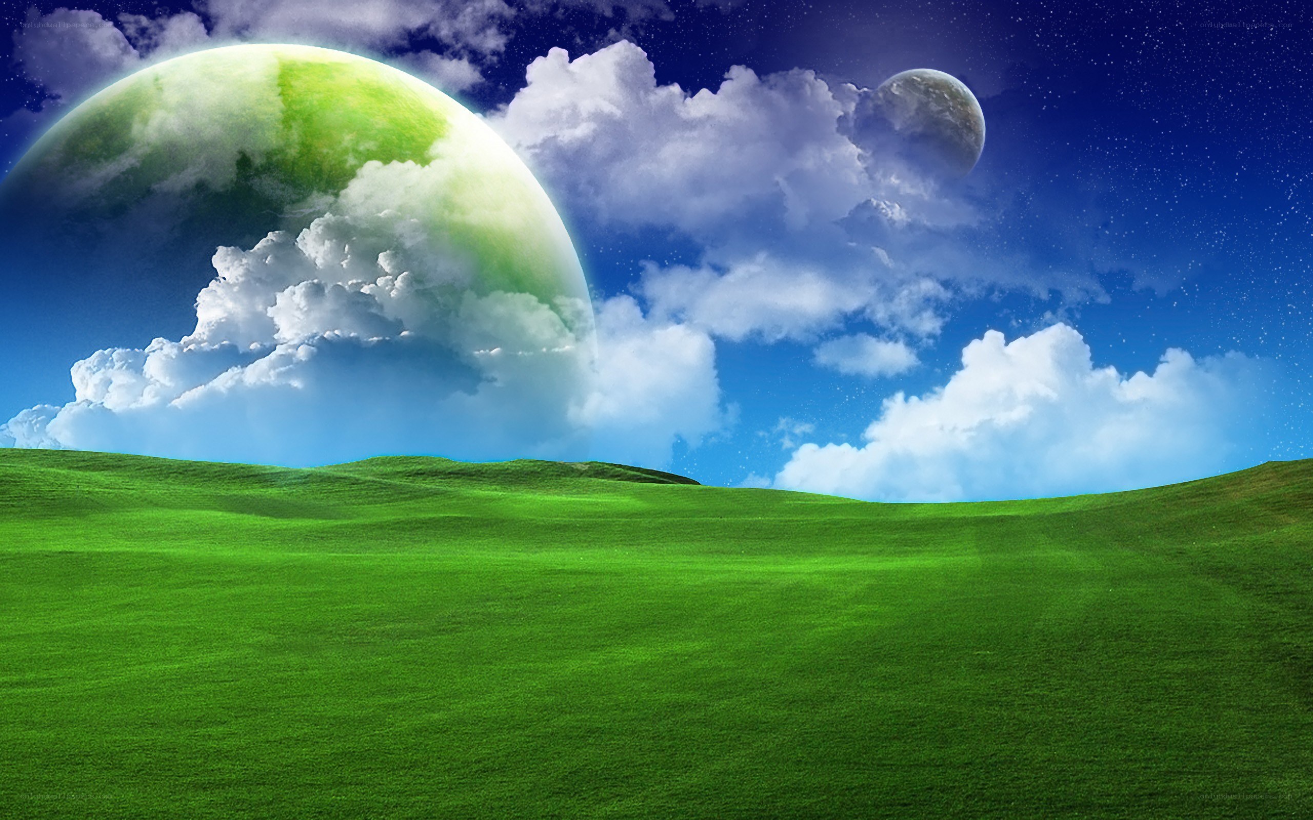green hills under alien sky