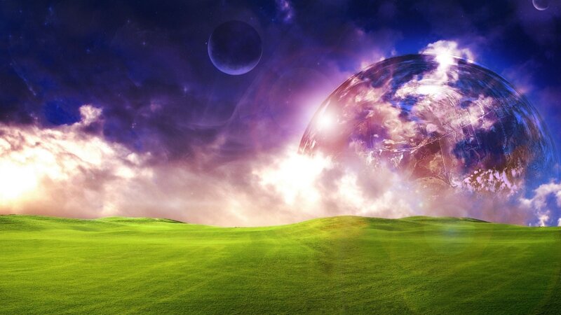Green Hills under Alien Sky — Dramatic, Digital Art