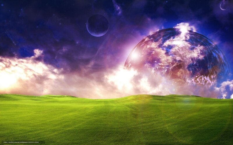 Green Hills under Alien Sky — Dramatic, Night, Digital Art, Planet