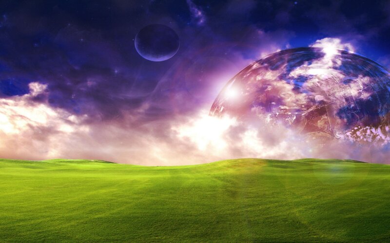 Green Hills under Alien Sky — Dramatic, Night, Digital Art