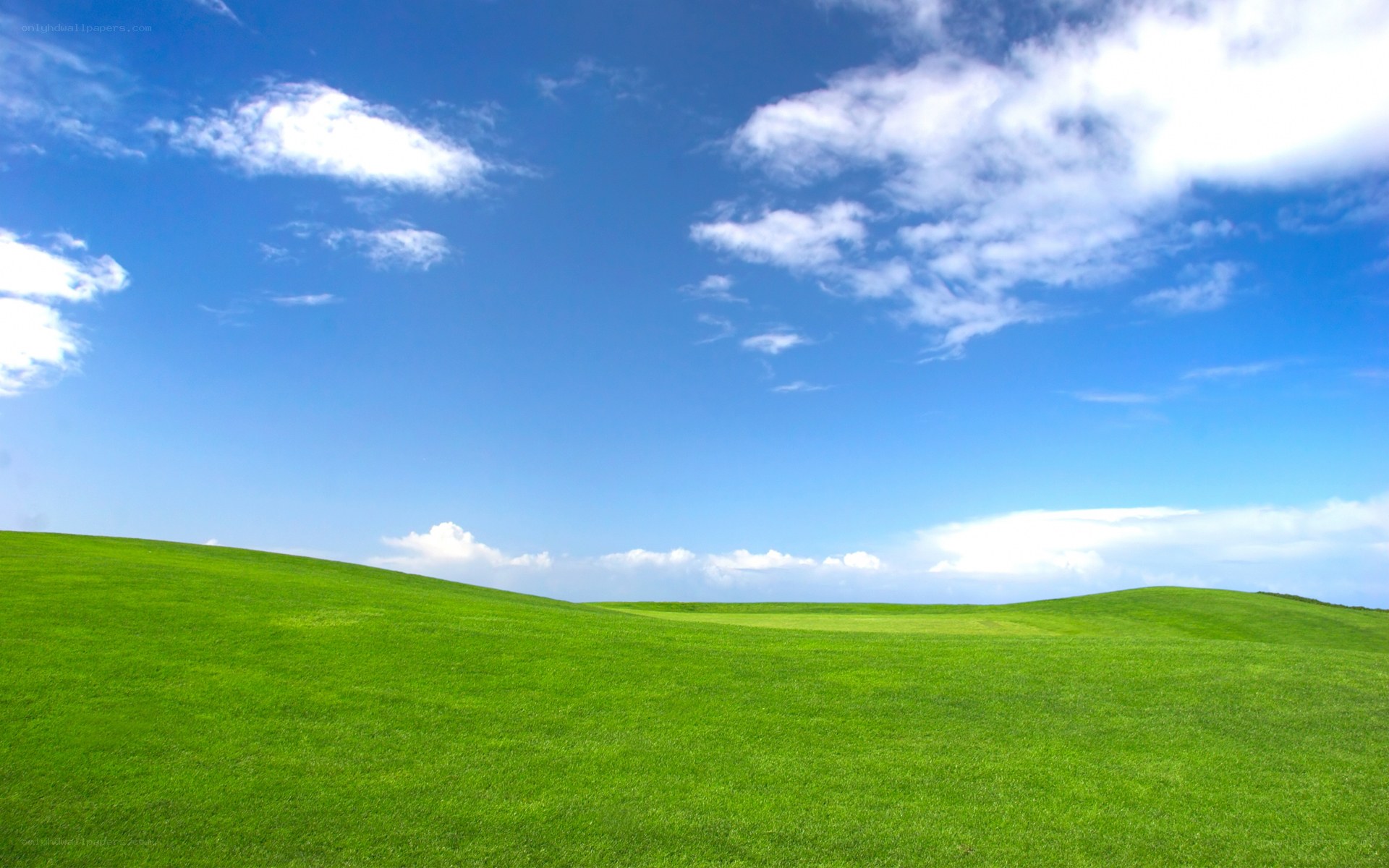 Green hills under blue sky