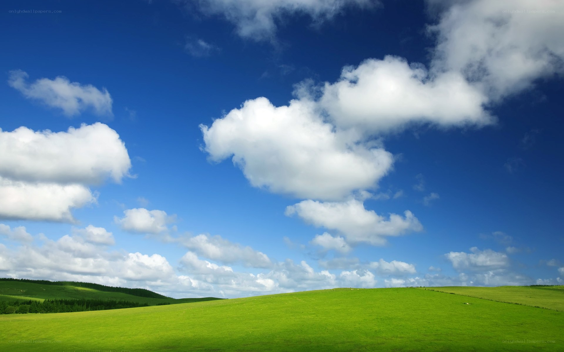 Green hills under blue sky