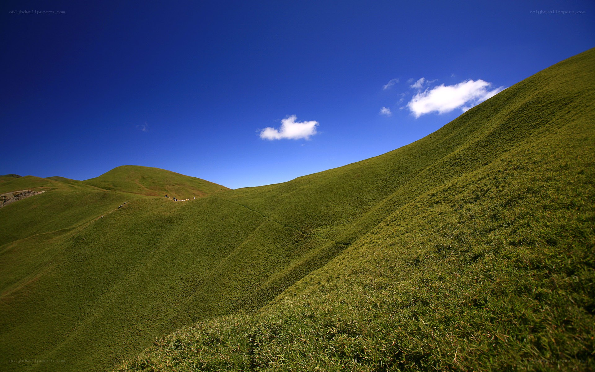 Green hills under blue sky