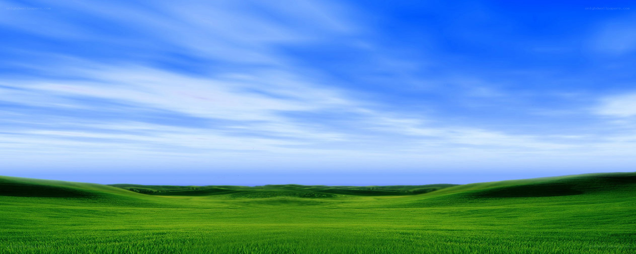 Green hills under blue sky