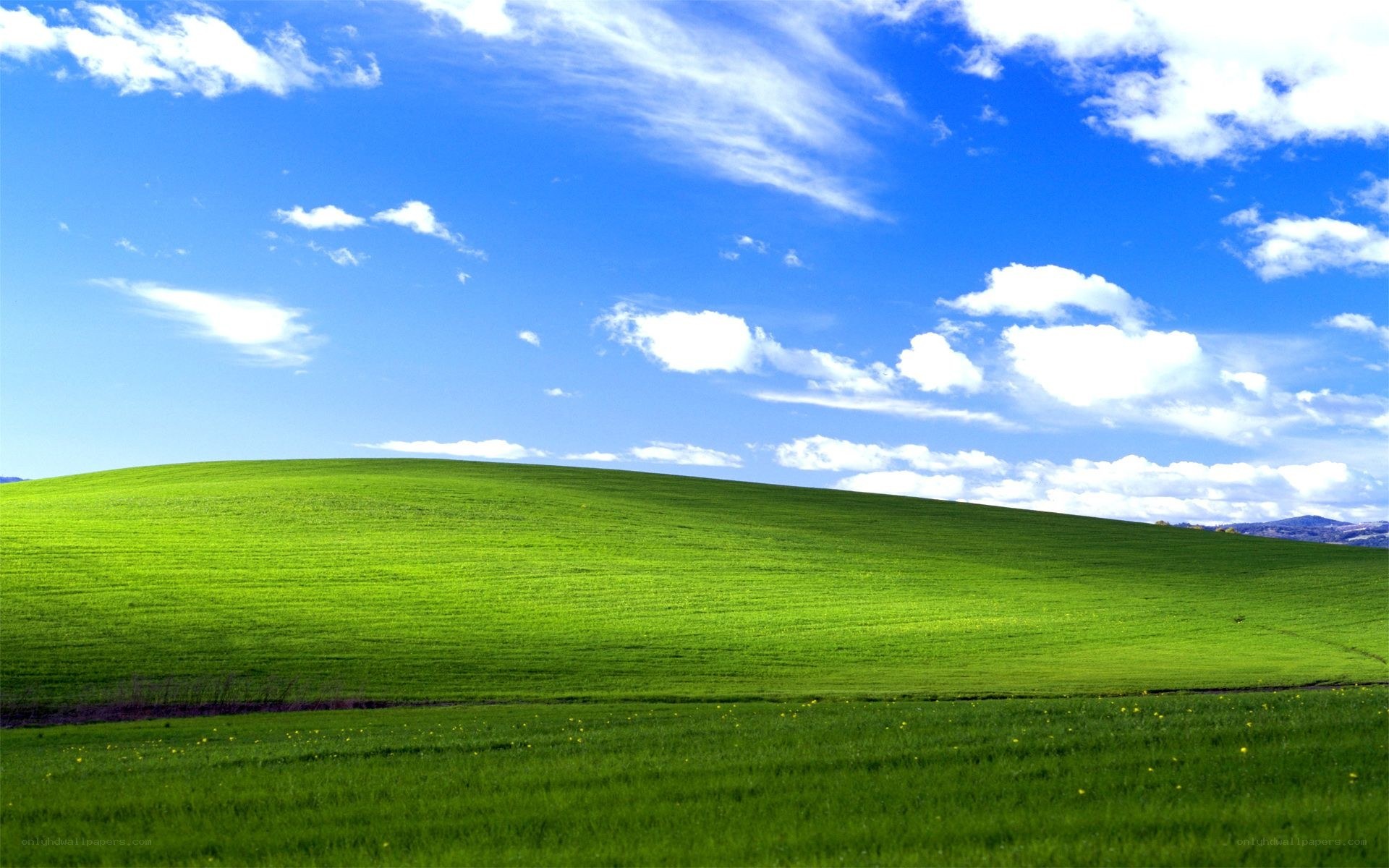Green hills under blue sky