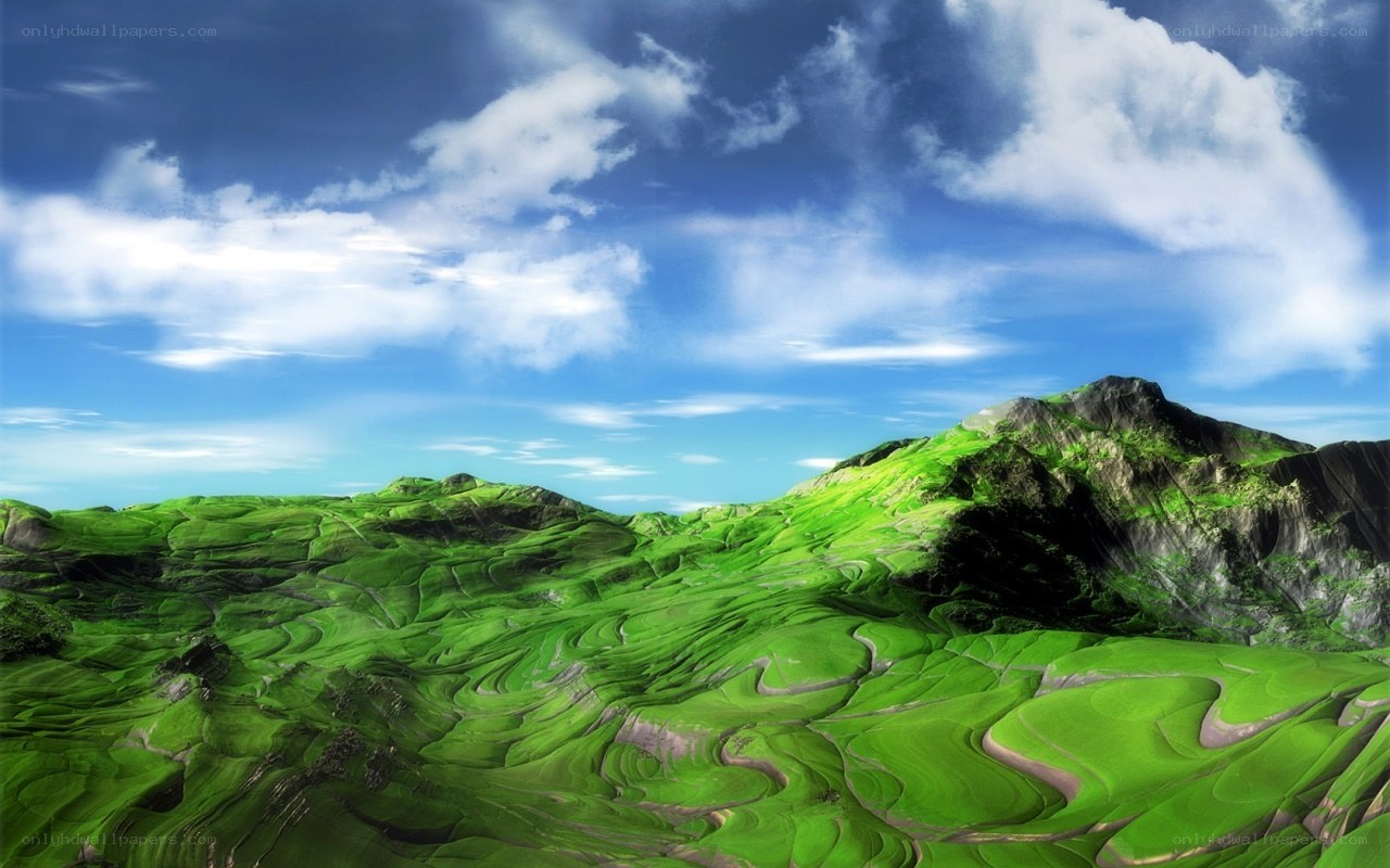 Green Hills Under Blue Sky
