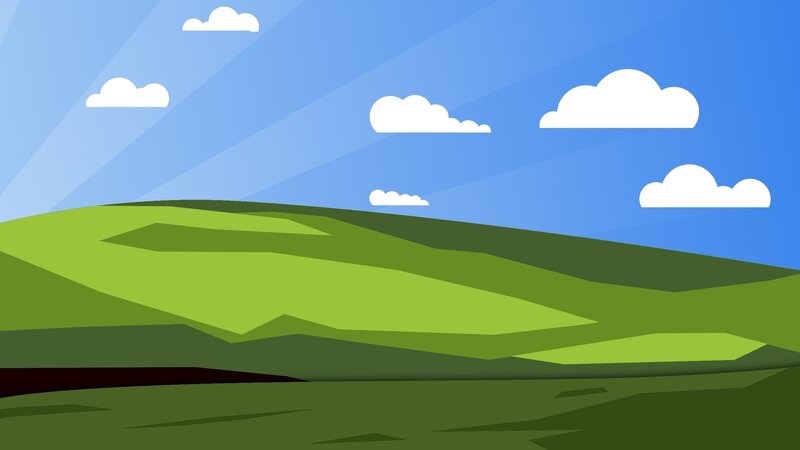 Green Hills under Blue Sky — Serene, Afternoon, Vector Art