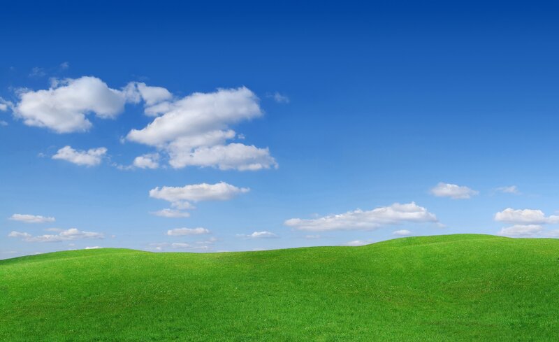 Green Hills under Blue Sky — Serene, White