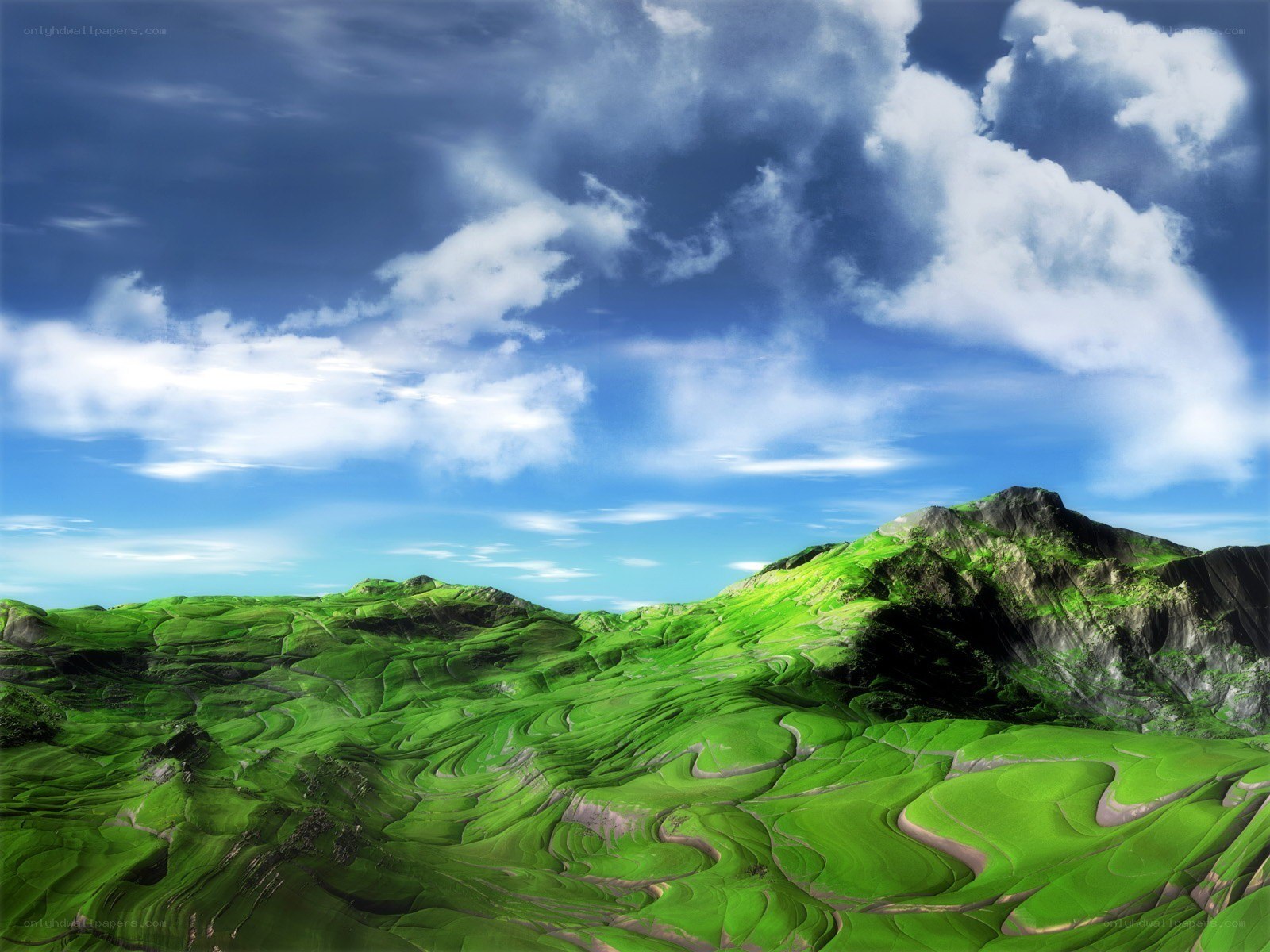 Green Hills Under Cloudy Sky