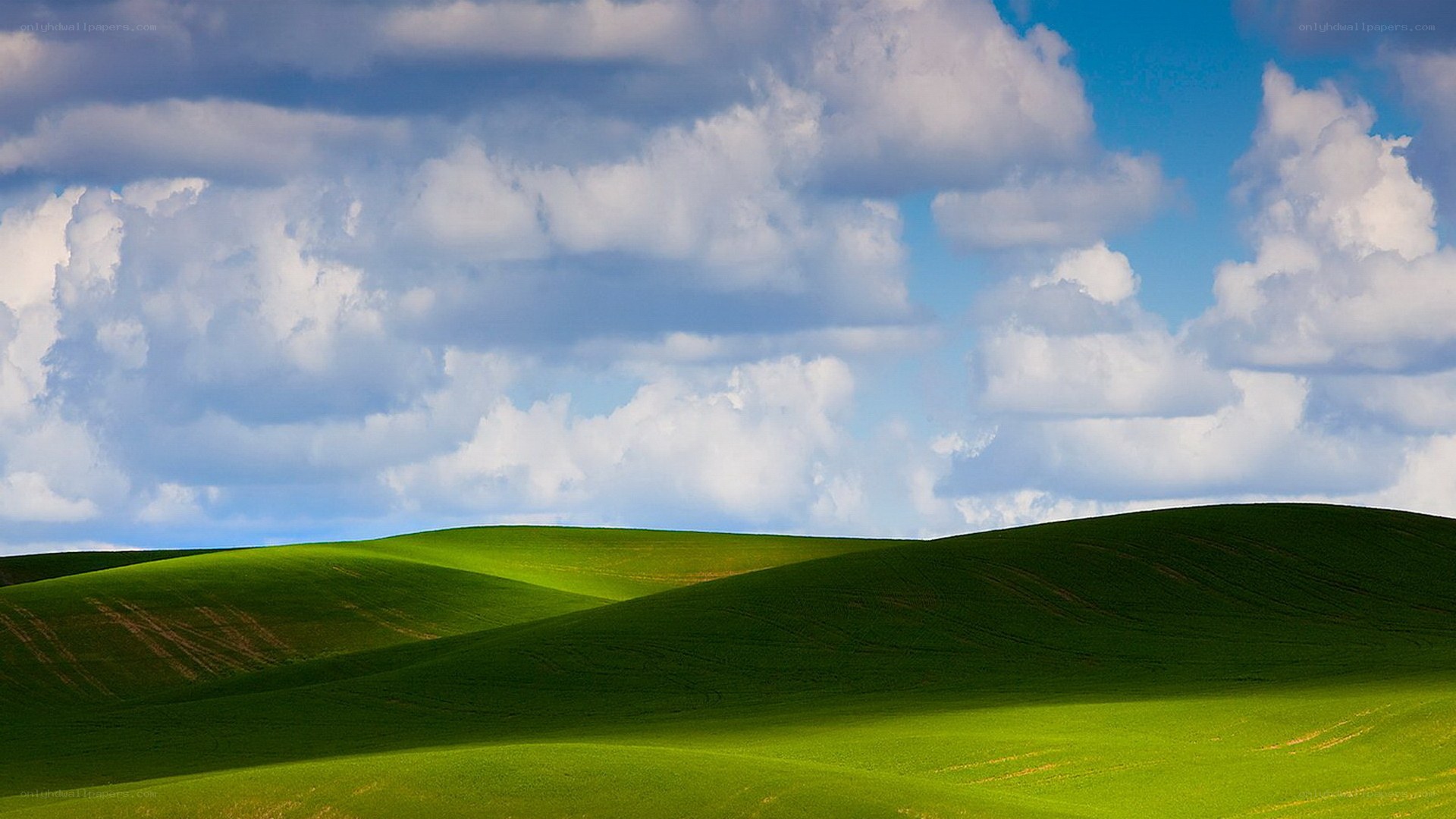 Green hills under cloudy sky