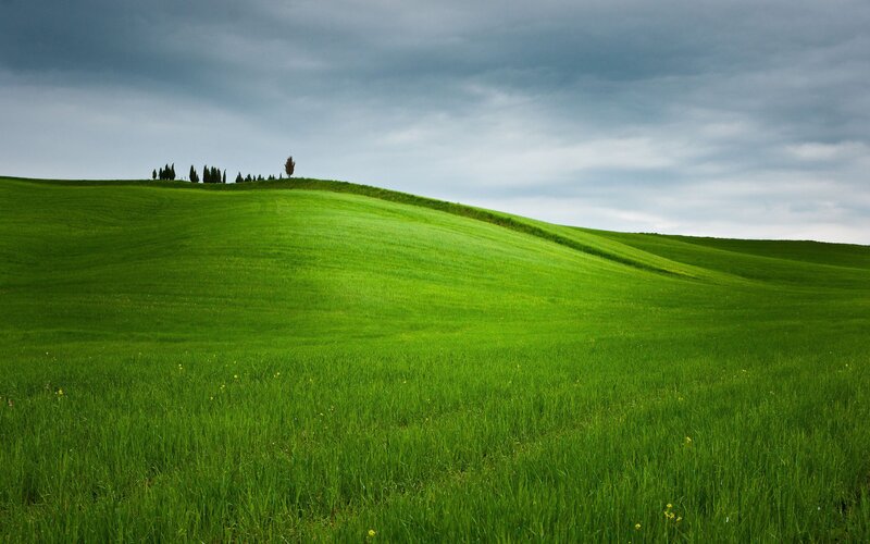 Green hills under cloudy sky