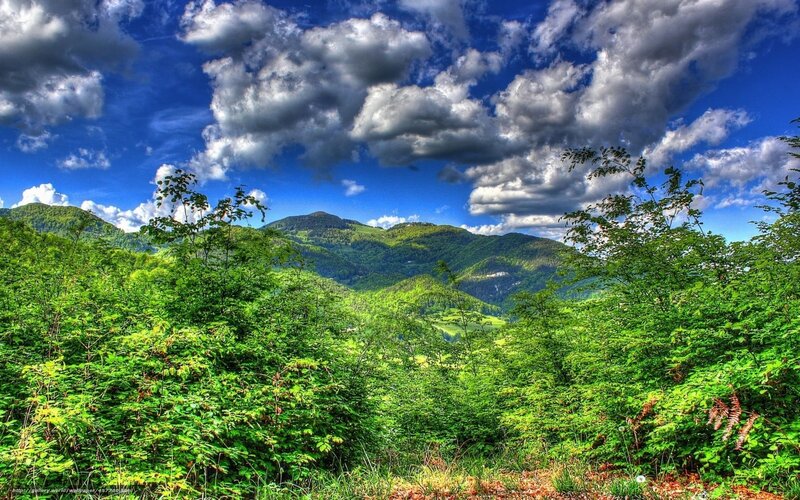 Green Hills under Cloudy Sky — Dramatic, Afternoon, Photograph, Mountains, Trees