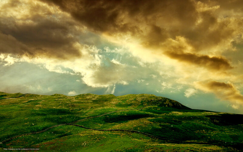 Green Hills under Cloudy Sky — Dramatic, Sunset, Photograph, Clouds