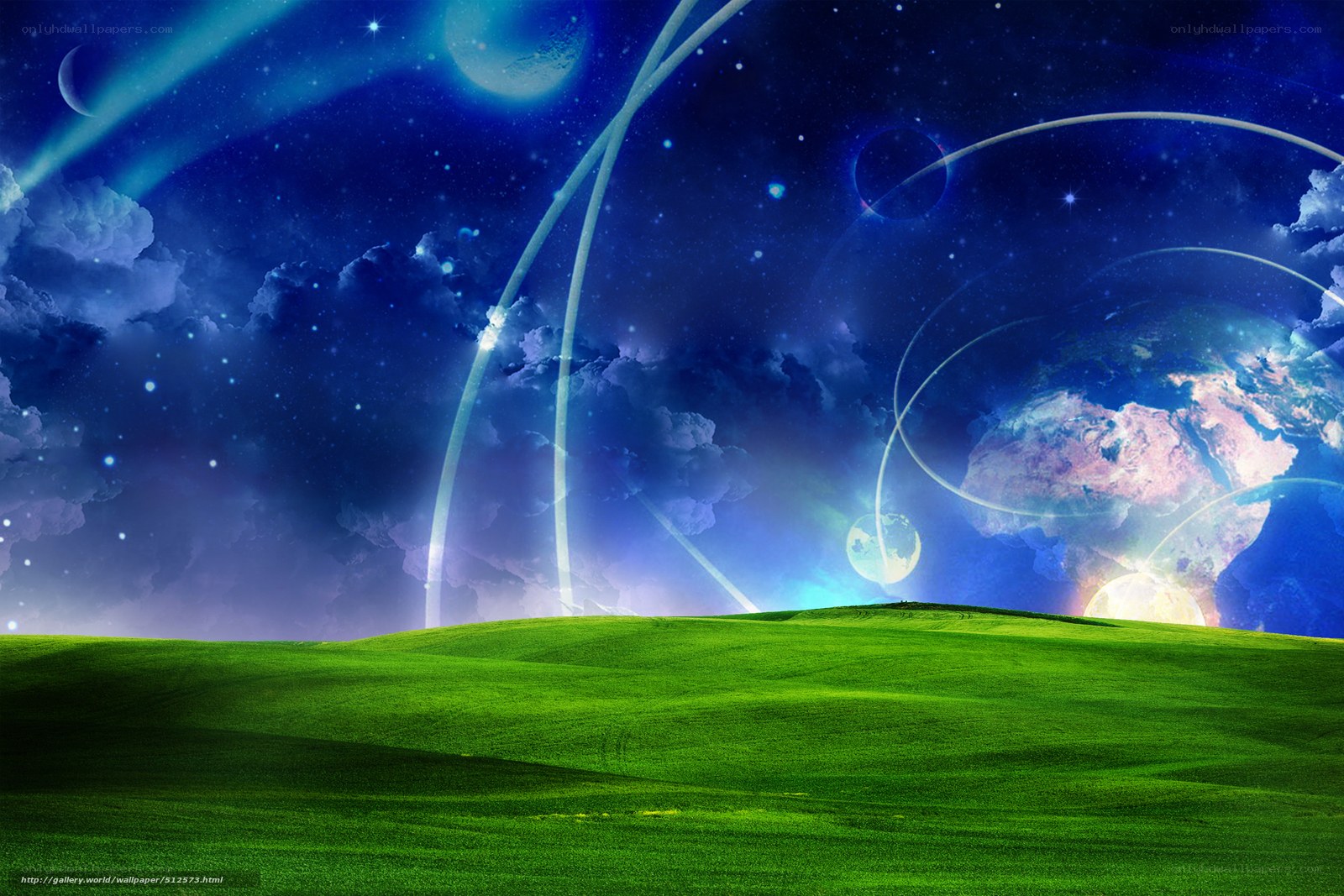 green hills under starry sky