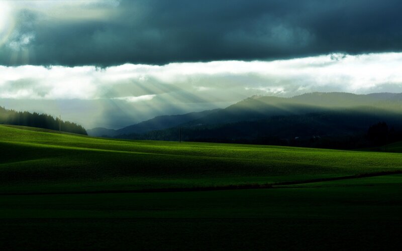 Green Hills under Stormy Sky — Dramatic, Afternoon, Photograph, Mountains, Clouds