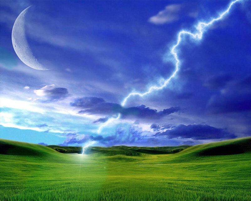 Green Hills under Stormy Sky — Dramatic, Night