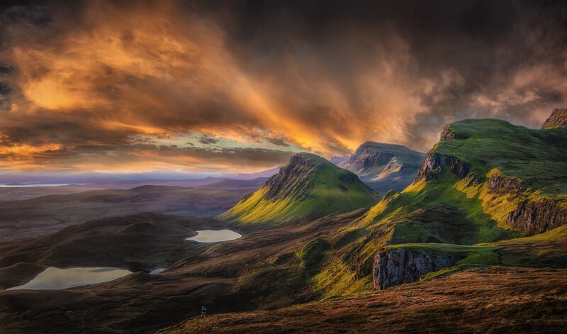 Green Hills under Stormy Sky — Dramatic, Sunset, Photograph, Mountains, Lakes
