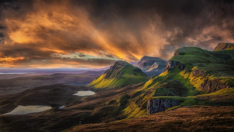 Green Hills under Stormy Sky — Dramatic, Sunset, Photograph, Mountains