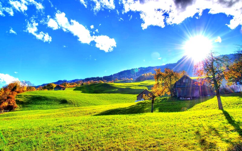 Green Hills with Barns — Blue