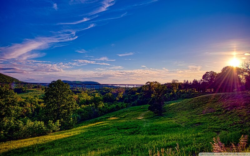 Green Hills with Bridge