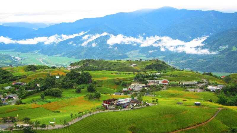Green Hills with Buildings