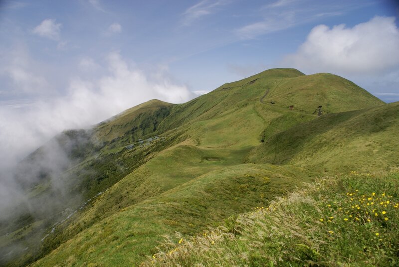Green hills with clouds
