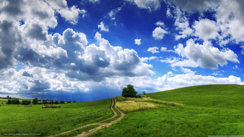 Green Hills with Dirt Path — Blue, Dramatic