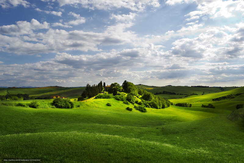 Green Hills with Farmhouse — Serene, Afternoon, Photograph