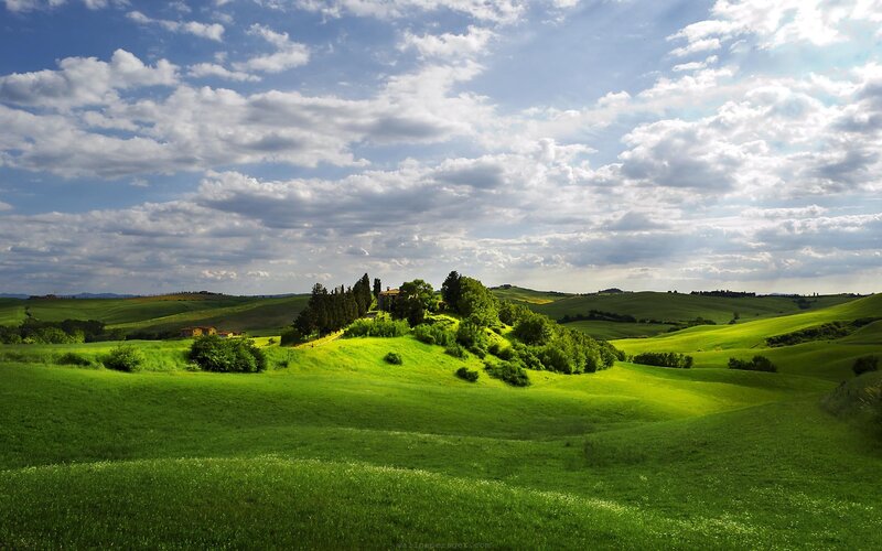 Green Hills with Farmhouse — Serene
