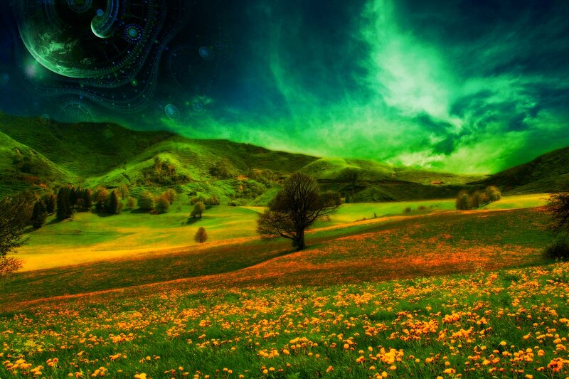 Green Hills with Flowers — Dramatic