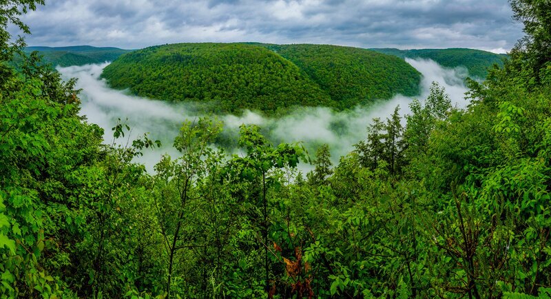 Green Hills with Fog — Misty, Morning, Photograph, Clouds
