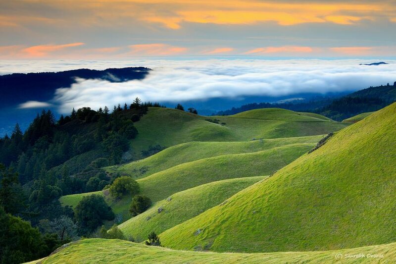 Green Hills with Fog — Serene, Sunrise