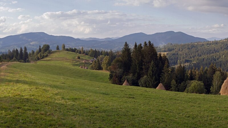 Green Hills with Hay Bales