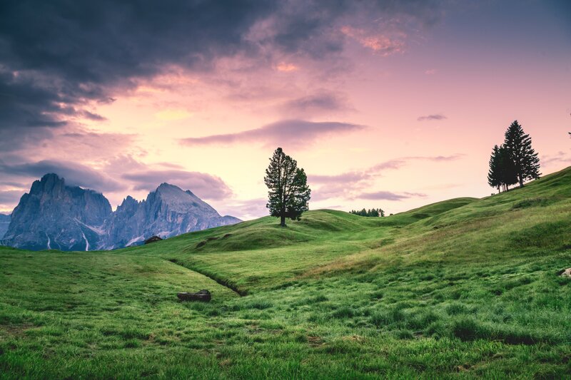 Green Hills with Mountains — Dramatic
