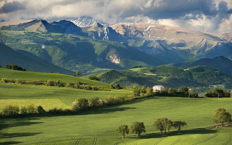Green Hills with Mountains — Serene, Afternoon