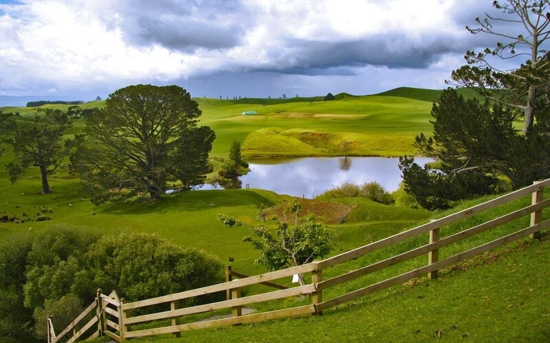 Green Hills with Pond — Serene