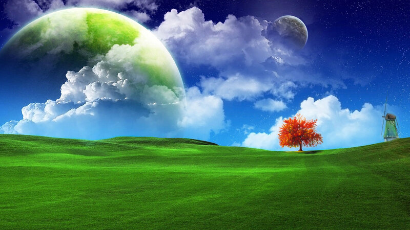 Green Hills with Red Tree