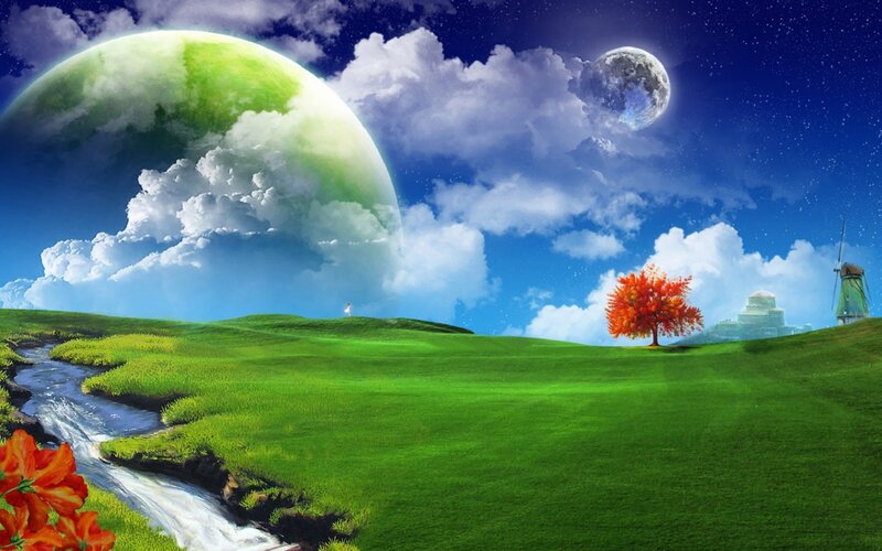 Green Hills with River — Serene