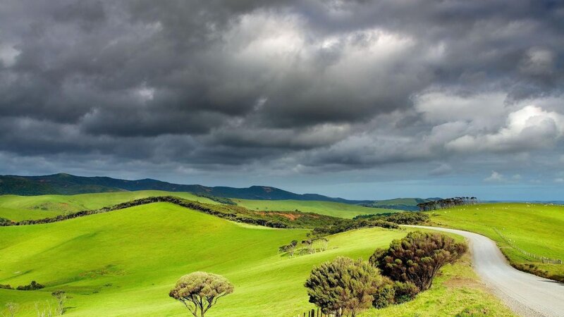 Green Hills with Road — Dramatic, Afternoon, Photograph