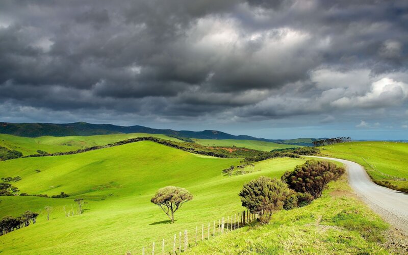 Green Hills with Road — Dramatic, Afternoon