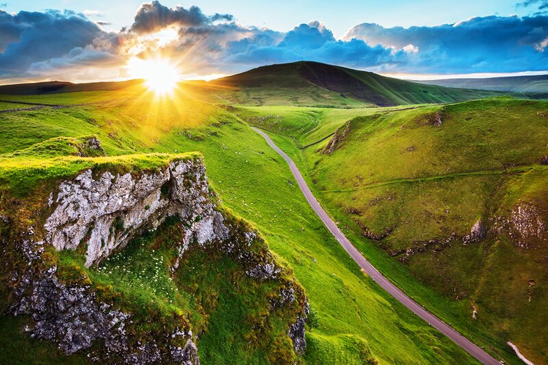 Green Hills with Road — Dramatic