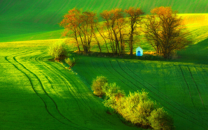 Green Hills with Small Chapel