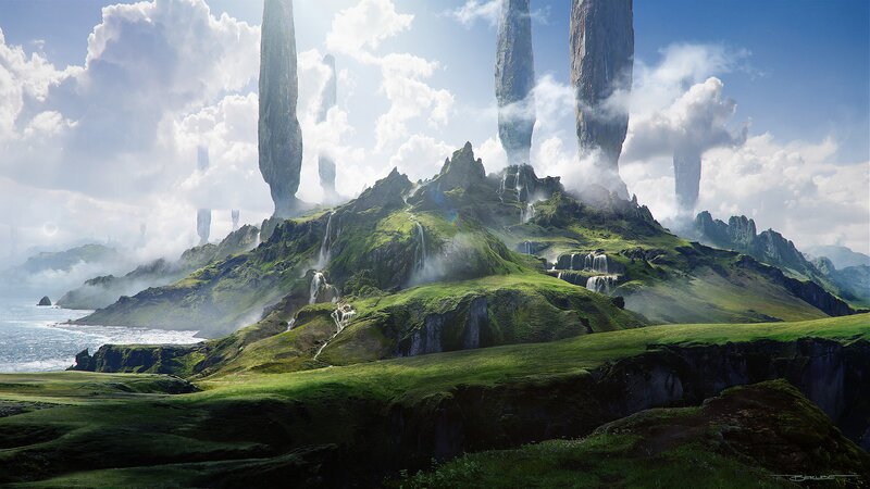 Green Hills with Stone Pillars