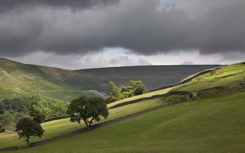 Green Hills with Stone Walls — Dramatic