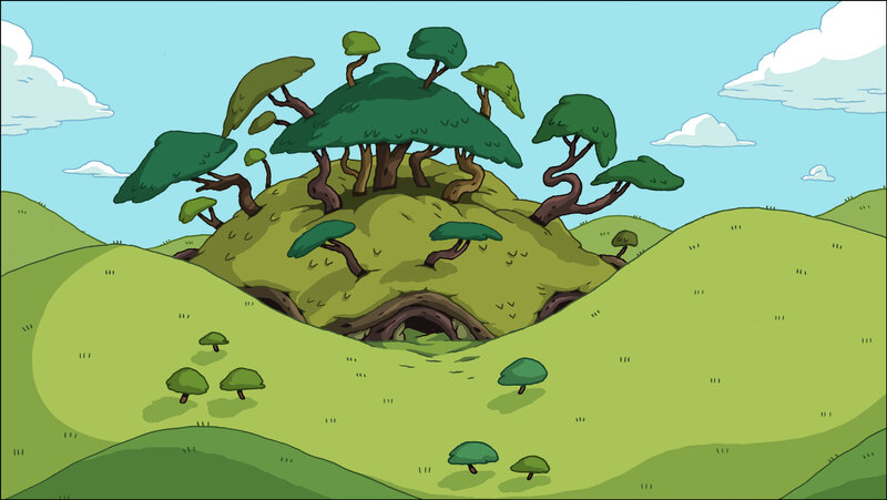 green hills with trees