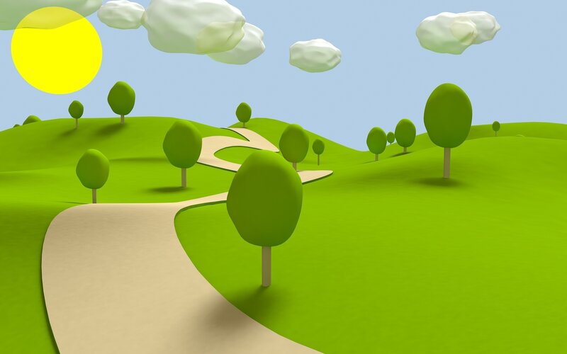Green Hills with Trees — Serene, Morning, 3d Render