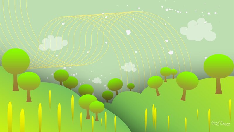 Green Hills with Trees — Serene, Morning