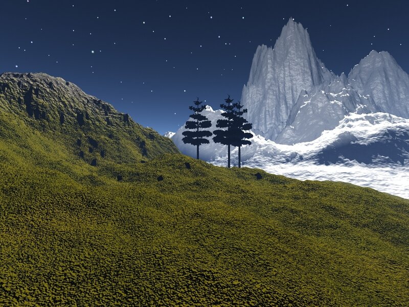 Green Hills with Trees — Serene, Night